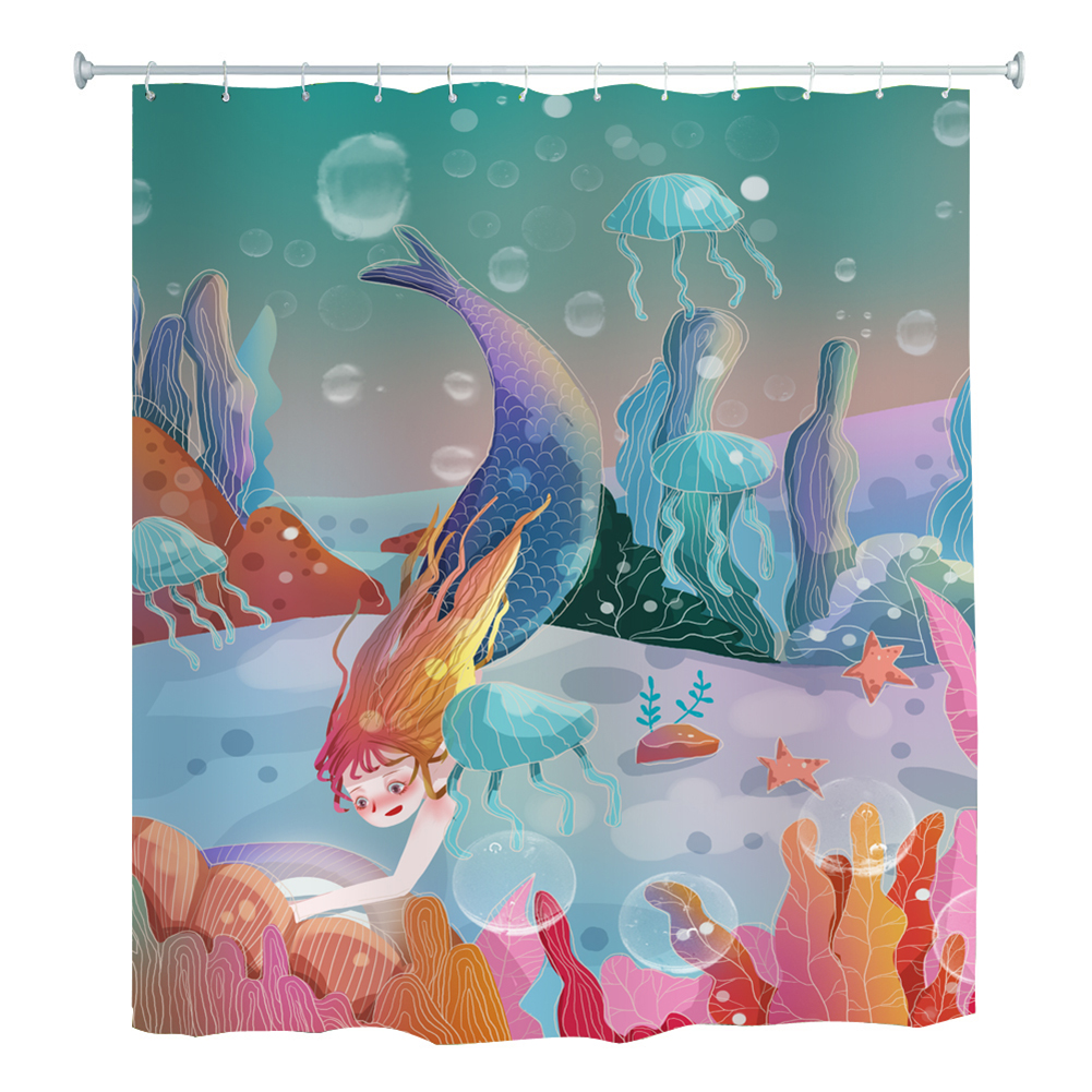 

Waterproof Shower Curtain Beauty Fish Print Bathing Cover with 12 Hooks (F, 501 Original