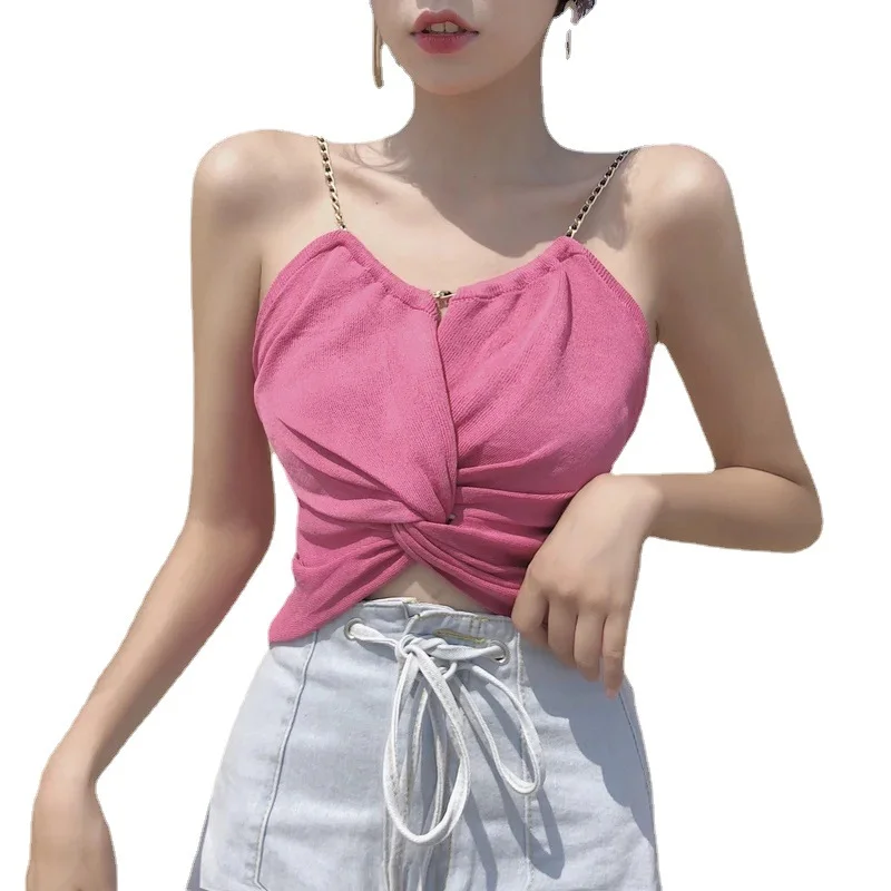 Uveng Uveng Beauty Back-Up Shoulder Female Summer Short-Colored Bum Sexy Umbilly Wear Wrapped Chest Chic Sling Vest Hottie