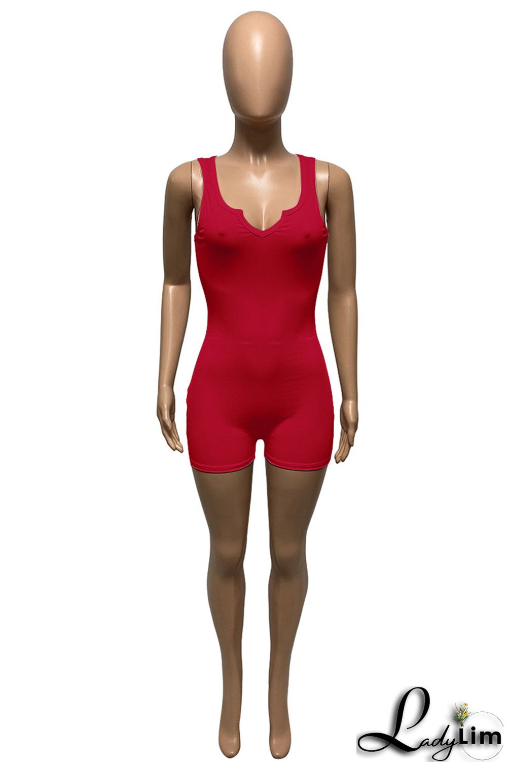 Apricot Fashion Casual Solid Basic V Neck Skinny Romper