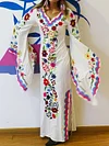 Pink Blue Fairy Sleeves Embroidered Maxi Dress