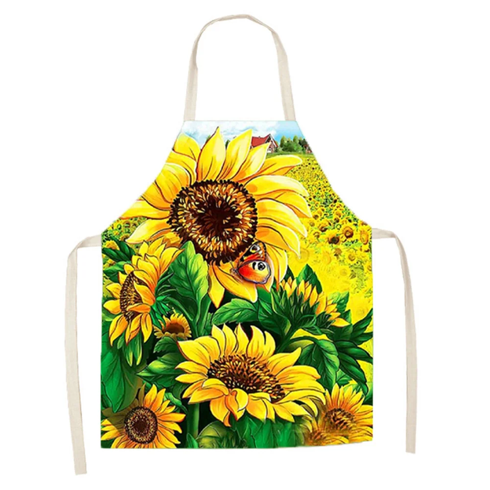 Linen Print Apron - Sun Flower- 82x68cm