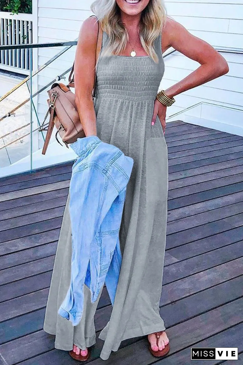 Casual Solid Split Joint Square Collar Straight Jumpsuits(6 colors)