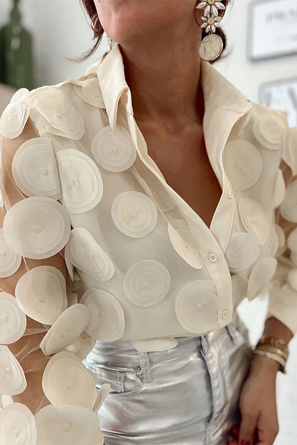 3D Rounded Leaf Design Unique Button Blouse