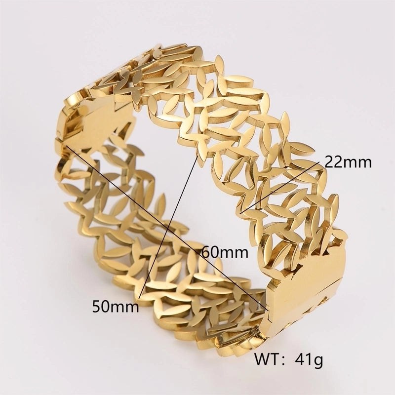 Retro Minimalist Leaf 304 Stainless Steel 18K Gold Plated Stainless Steel Bracelets In Bulk