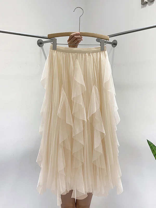 Original Stylish Mesh Split-Joint Pleated Elasticity Skirt 