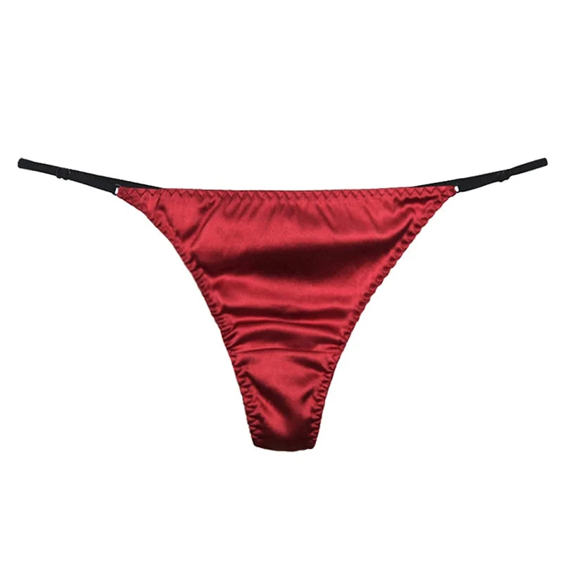 Sexy Satin Panties Women Ice Silk Thong Underwear Cute Red G-strings Low Waist Briefs Sex Lingerie Women Romantic Panty Thongs