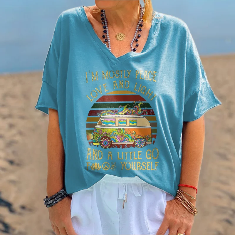 Peace And Love Printed Hippie Casual T-shirt