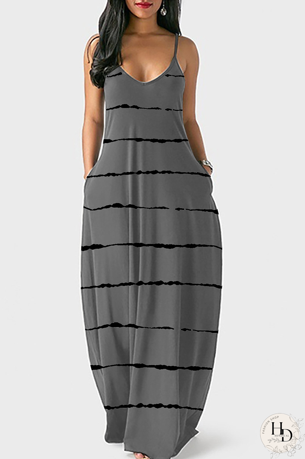 Red Casual Print Split Joint Spaghetti Strap Printed Dress Plus Size Dresses