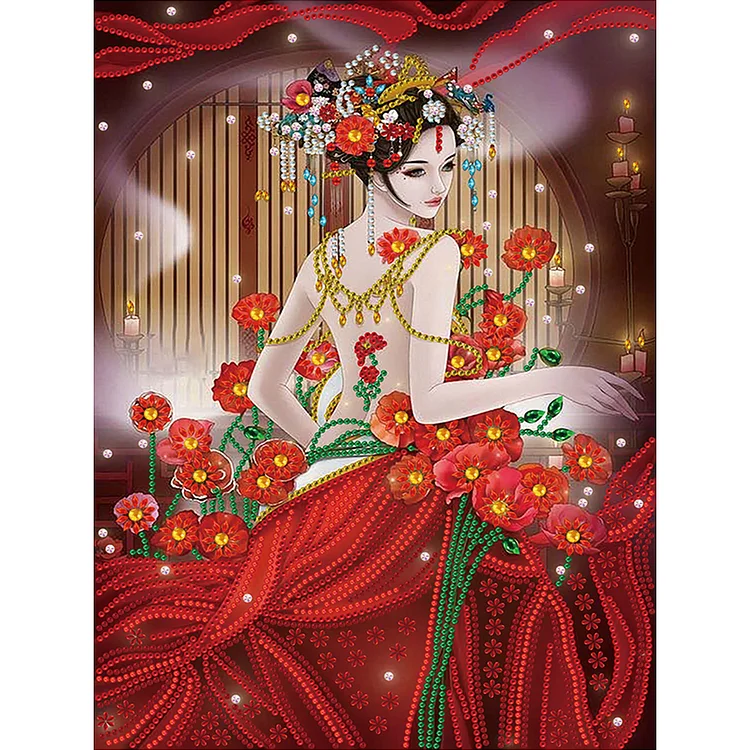 Partial Special-Shaped Diamond Painting - Chinese Style Beauty 30*40CM