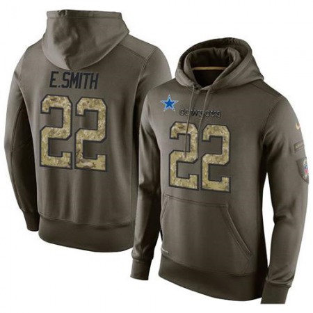 NFL Men's  Dallas Cowboys #22 Emmitt Smith Stitched Green Olive Salute To Service KO Performance Hoodie