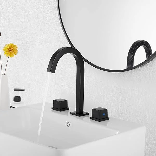Matte Black Widespread Bathroom Faucet 2 Handles 3 Holes 8 inch Widespread Bathroom Sink Faucet Black Matching with Pop Up Drain