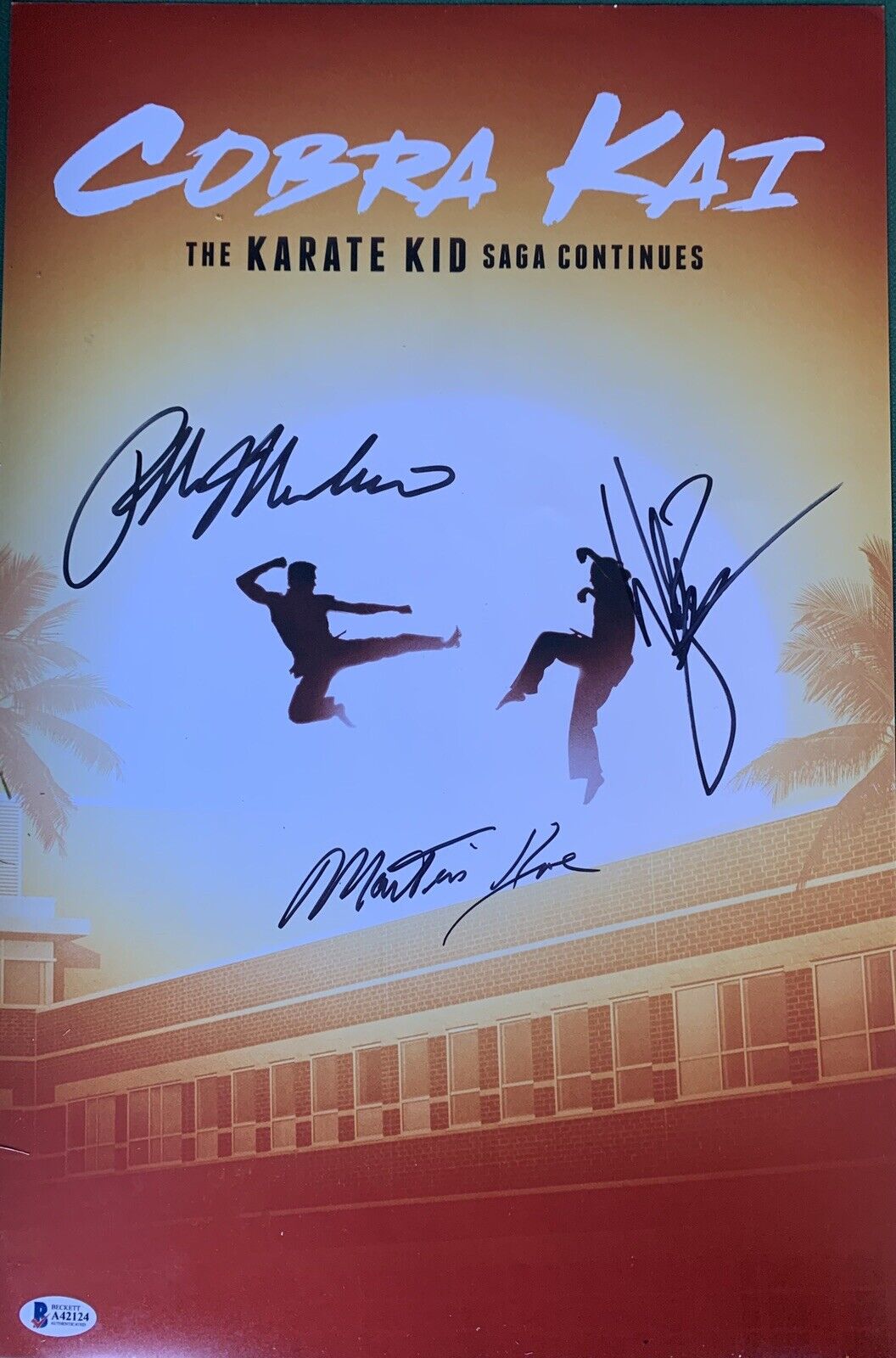 Ralph Macchio, William Zabka Kove Auto Cobra Kai 12x18 Photo Poster painting Beckett/Psa Coa