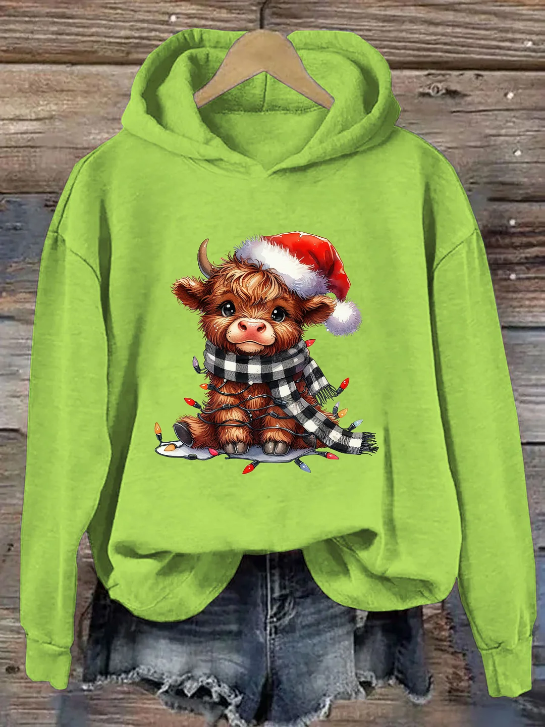 Christmas Lights Highland Cow Hoodie
