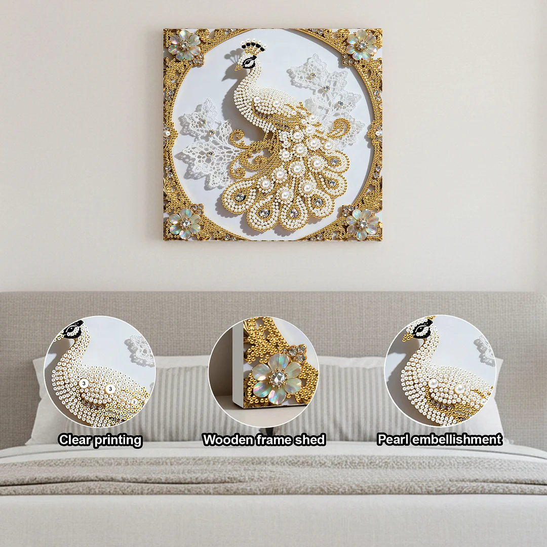 Peacock DIY Pearl Diamond Art Kit for Adults Home Decor 25x25cm With Frame
