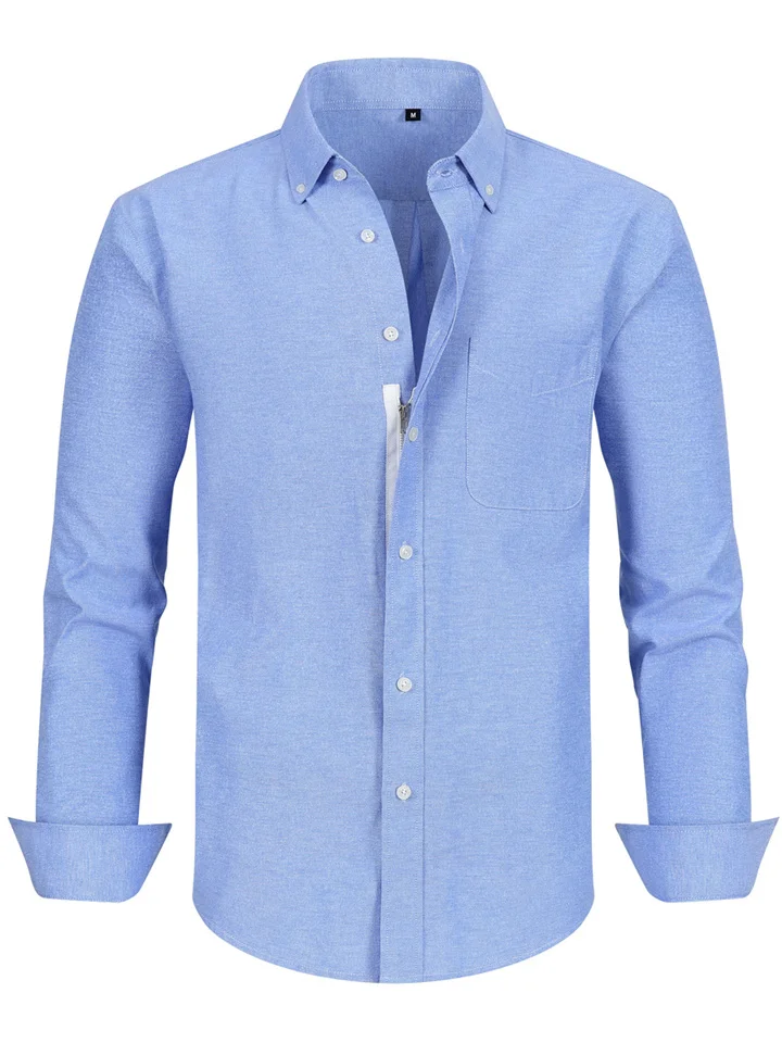 Zipper Men's Oxford Spinning Shirt Long-sleeved Solid Color Shirt-JRSEE