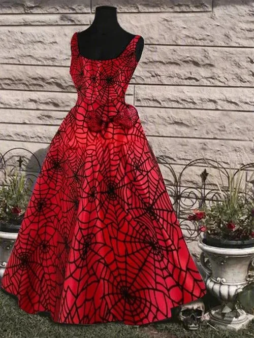Halloween Spider Web Print Sleeveless Gown Dress socialshop