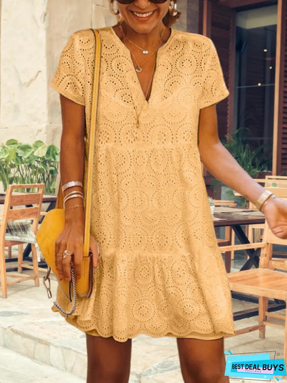 Boho Lace Notched Loose Dresses