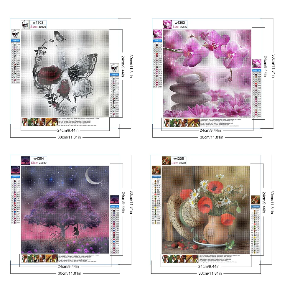 4pcs Diamond Painting - Full Round Drill - Flower Tree(Canvas|30*30cm)