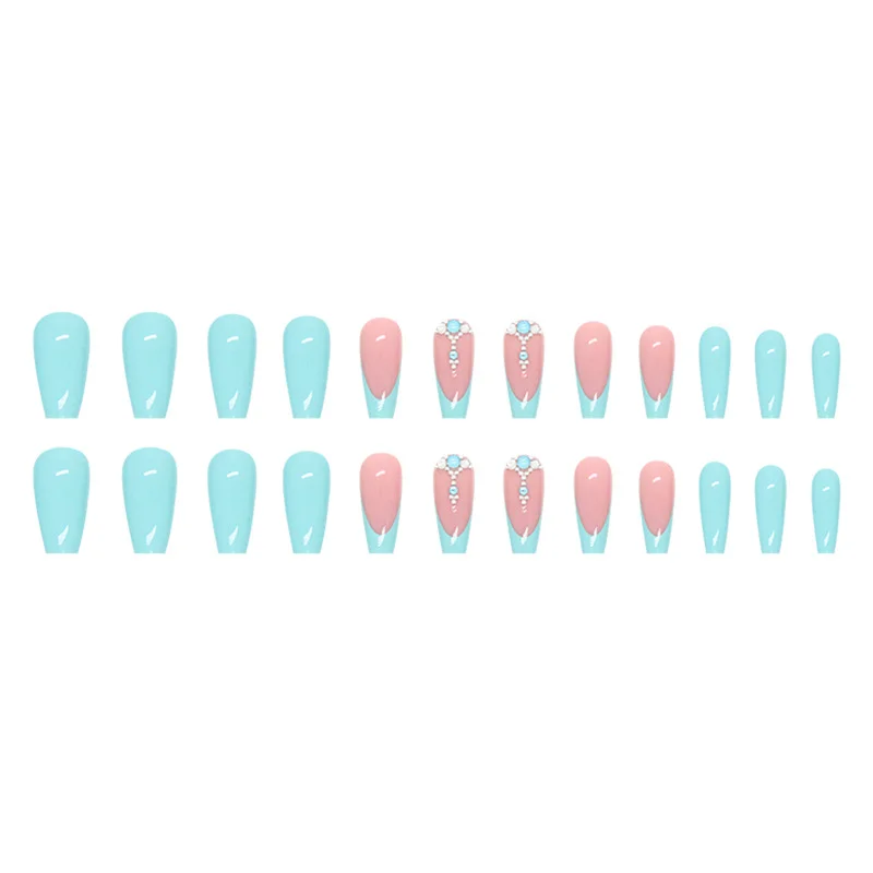 Churchf Churchf And Long Lake Blue Dripping Diamond Nail Flash Pure Color Fake Nails Fashion Luxury Diamond Wear Armor Finished Products