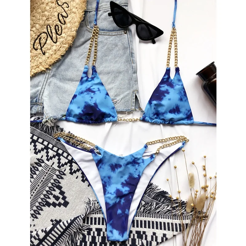 Peachtan Sexy bandeau bikini set 2021 Chain swimsuit female Black swimwear women Summer bathers bathing suit Mellatic biquini