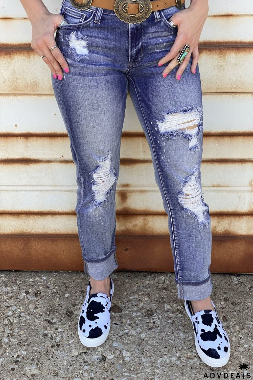 Splatter Boyfriend Straight Ripped Jeans