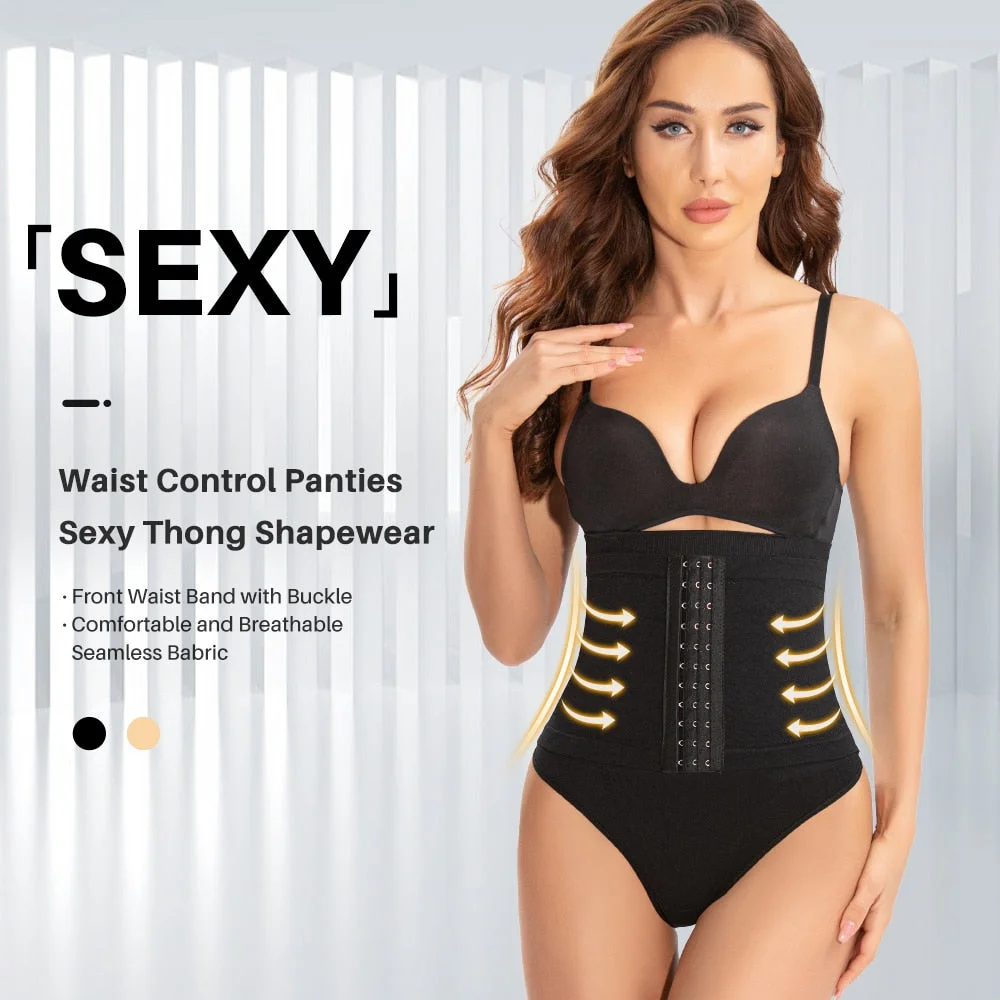 Coloriented 6751 Waist Control Panties for Women Sexy Lingerie Shapewear Front Band with Buckle Thong Tummy Control Underwear