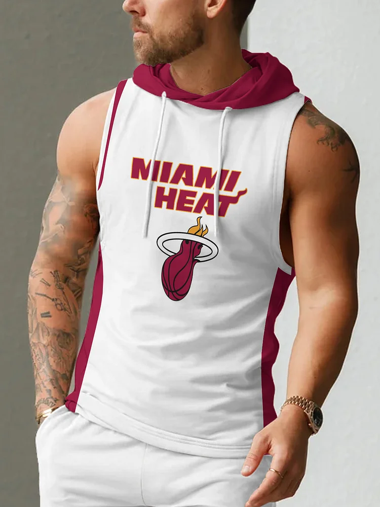Miami Heat Men's Casual Comfy Sleeveless Hooded Tank Top