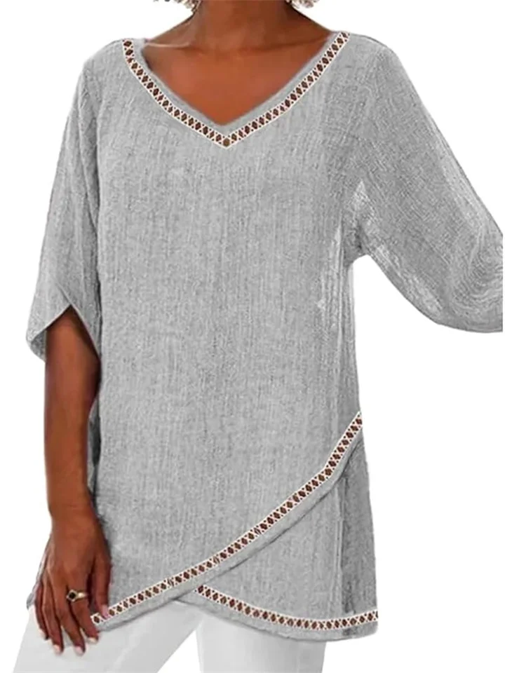 New Women's 3D Printed V-Neck Nine Sleeve Loose Shirt