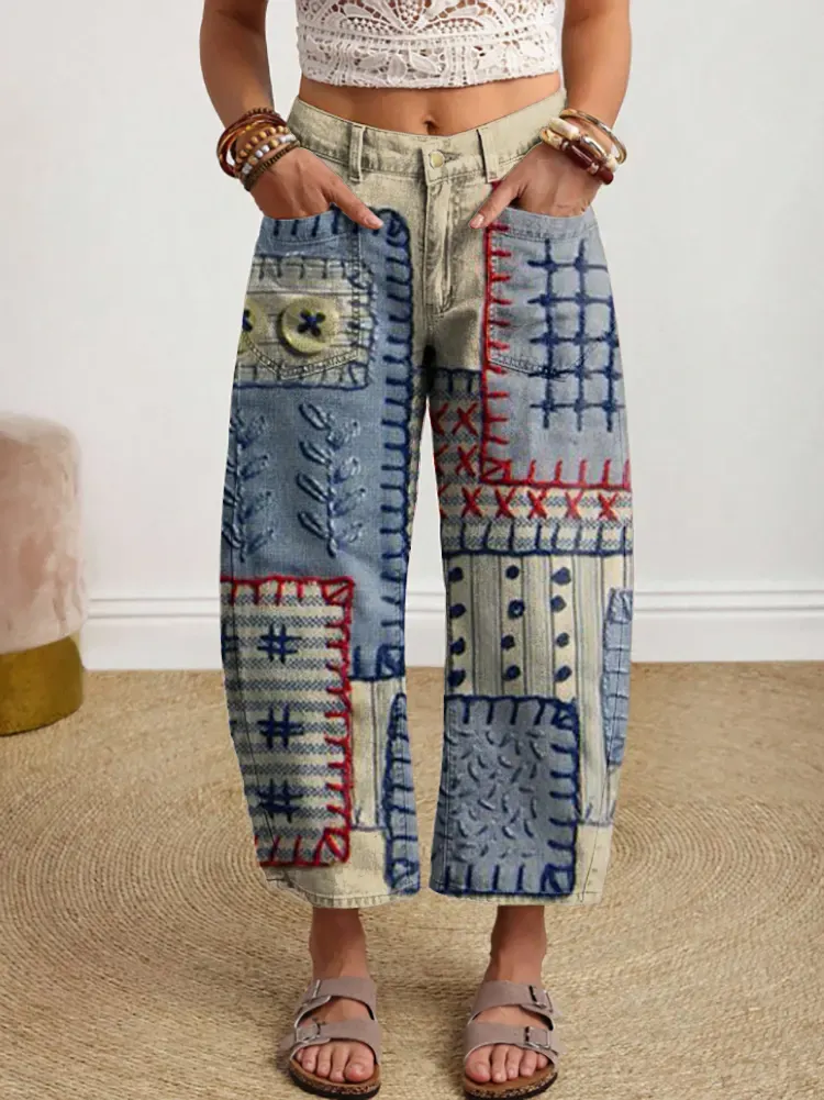 Ethnicity Texture Geometry Patchwork Women's Art Print Jeans