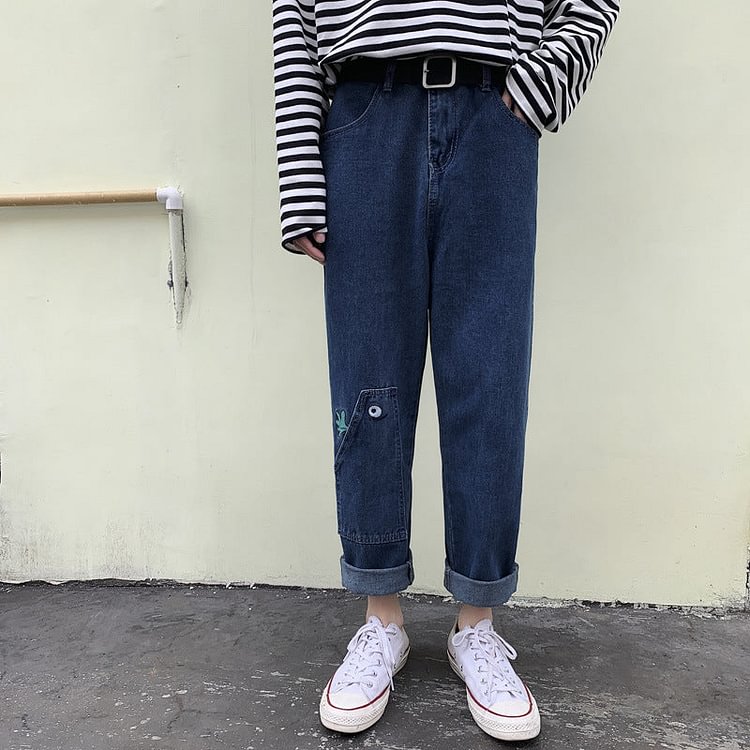 Summer Men's plus Size Retro Sports Denim Loose Straight Trousers Men's Clothing Men Jeans