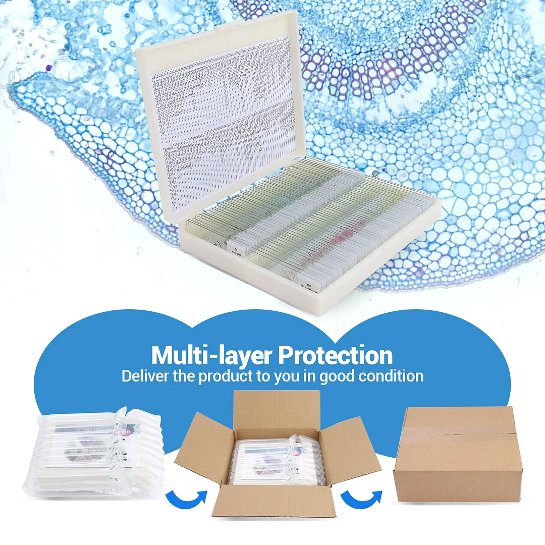 BEBANG 120Pcs Prepared Microscope Slides for Kids, Glass Microscope Slides with Specimens of Insect Plant Animal Bacteria Human Tissue Cell