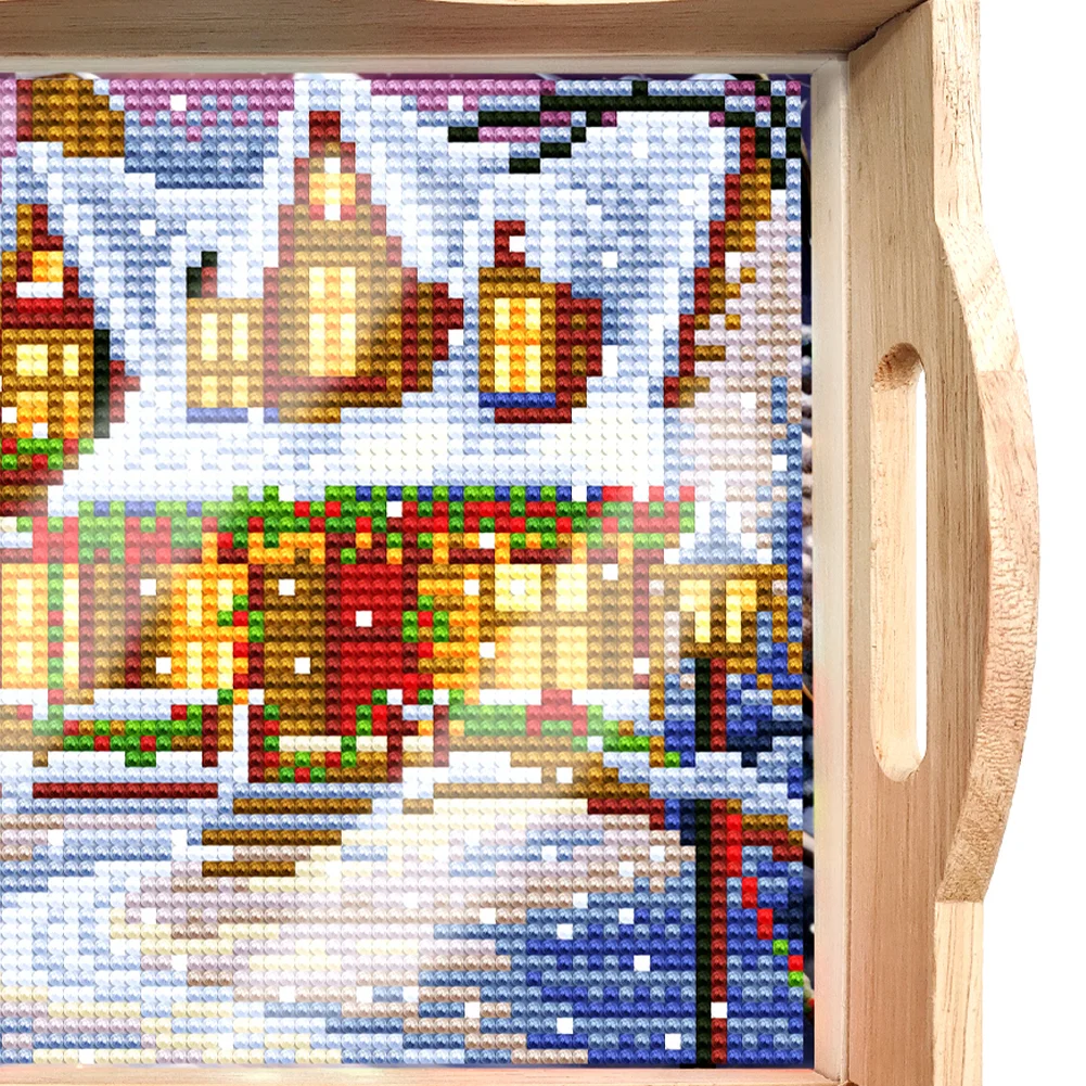 DIY Snowman Diamond Painting Decorative Trays with Handle Coffee Table Tray for Serving Food