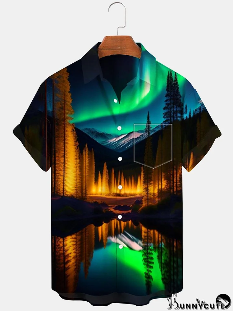 Northern Lights Short Sleeve Men's Shirts With Pocket