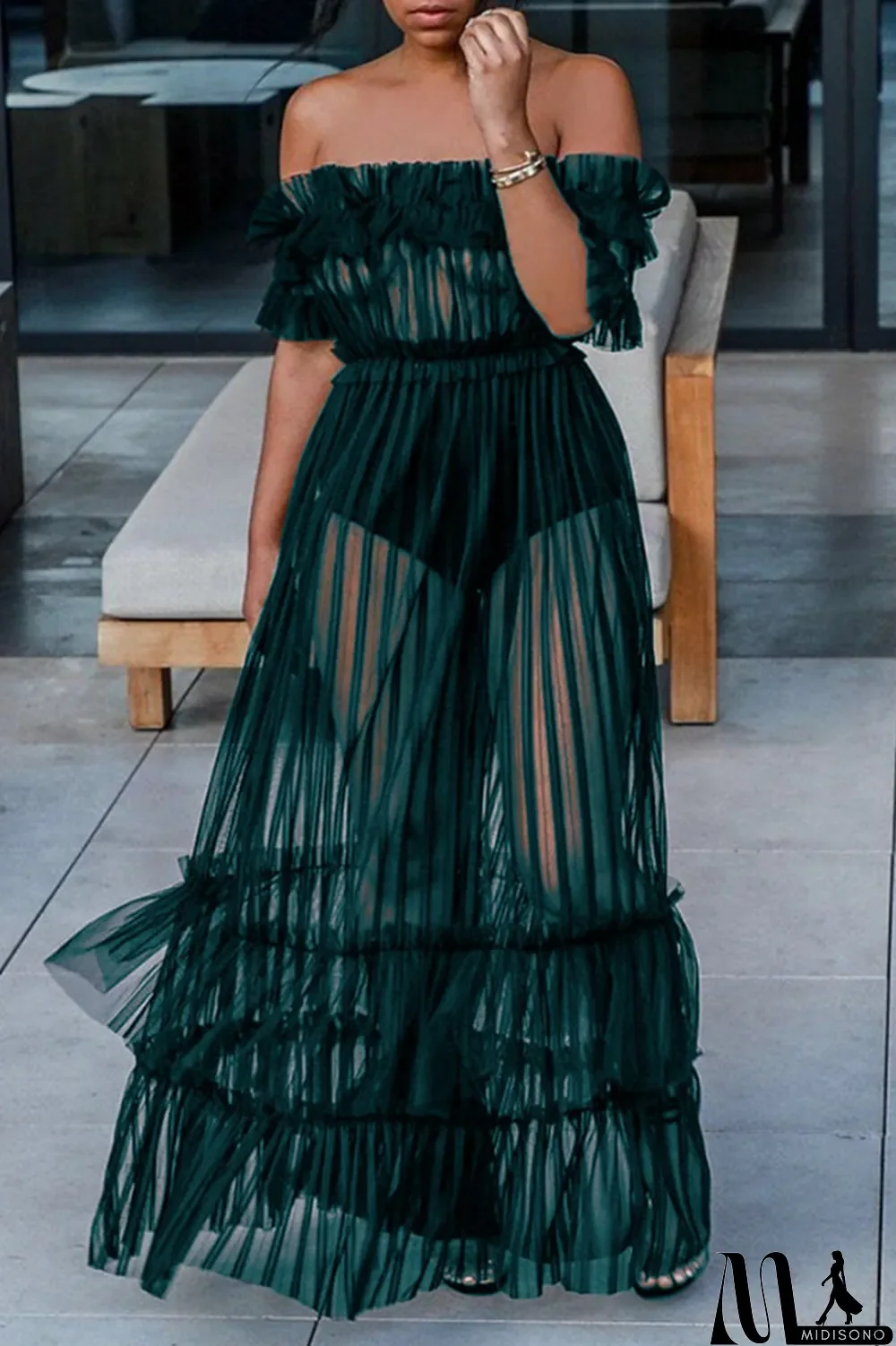 MidiSono - White Sexy Solid Split Joint U Neck Cake Skirt Dresses