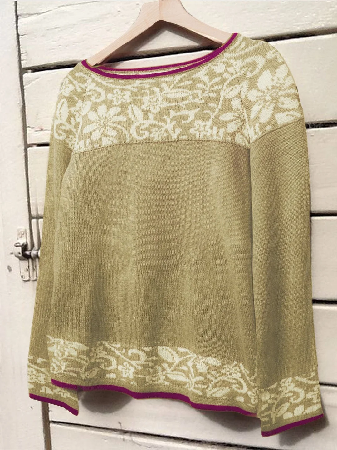 Apricot Long Sleeve Crew Neck Floral Cotton-Blend Shirts & Tops | EGEMISS