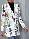 Fashion Graffiti Printed Buttoned Long Sleeve Urban Blazer Outerwear
