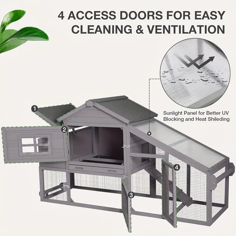 Gallinero expandible para gallinas para exteriores con ruedas, caja nido, bandeja extraíble a prueba de fugas y panel de techo resistente a los rayos UV detalles 1
