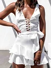 Lace-Up Plunging Condole Belt Mini Dresses