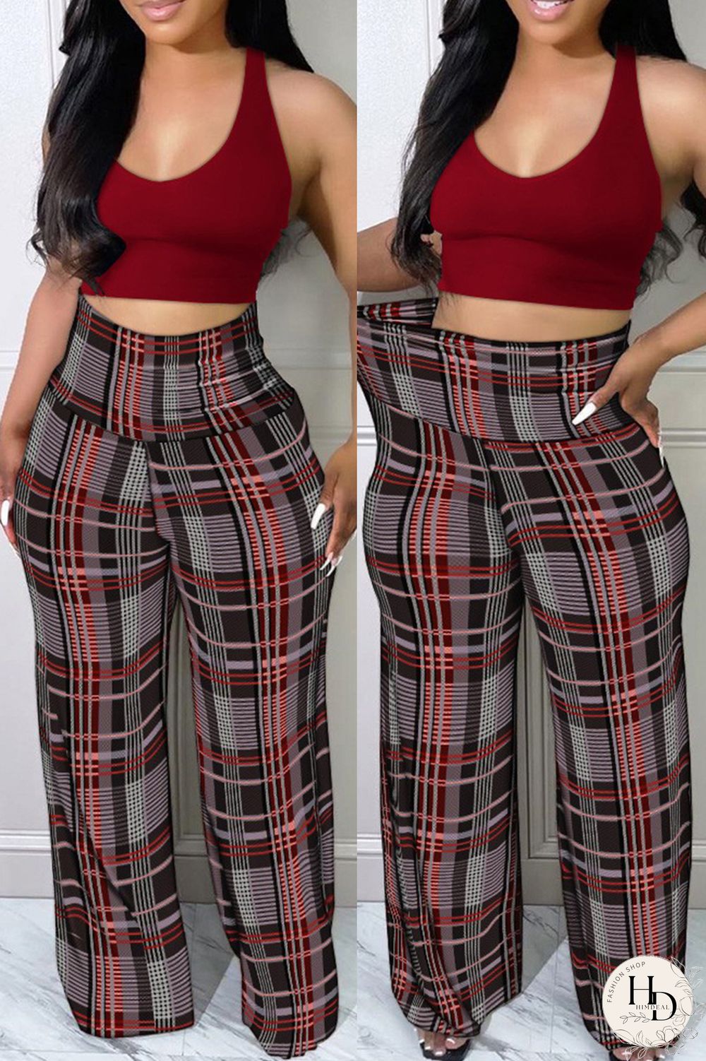 Apricot Fashion Casual Print Patchwork Regular High Waist Trousers