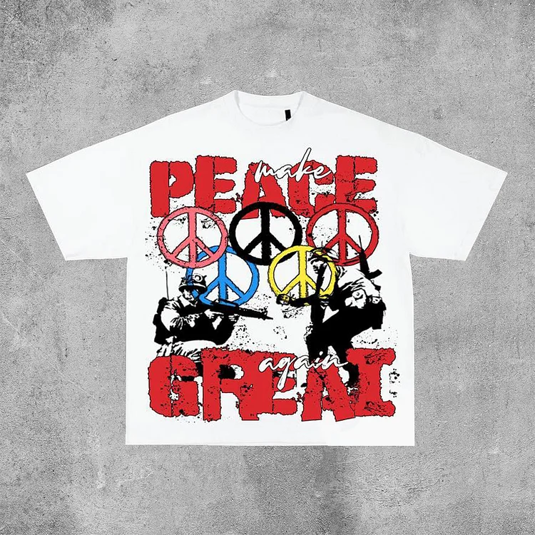 Vintage Peace Begins with A Smile Graphic 100% Cotton Short Sleeve T-Shirt