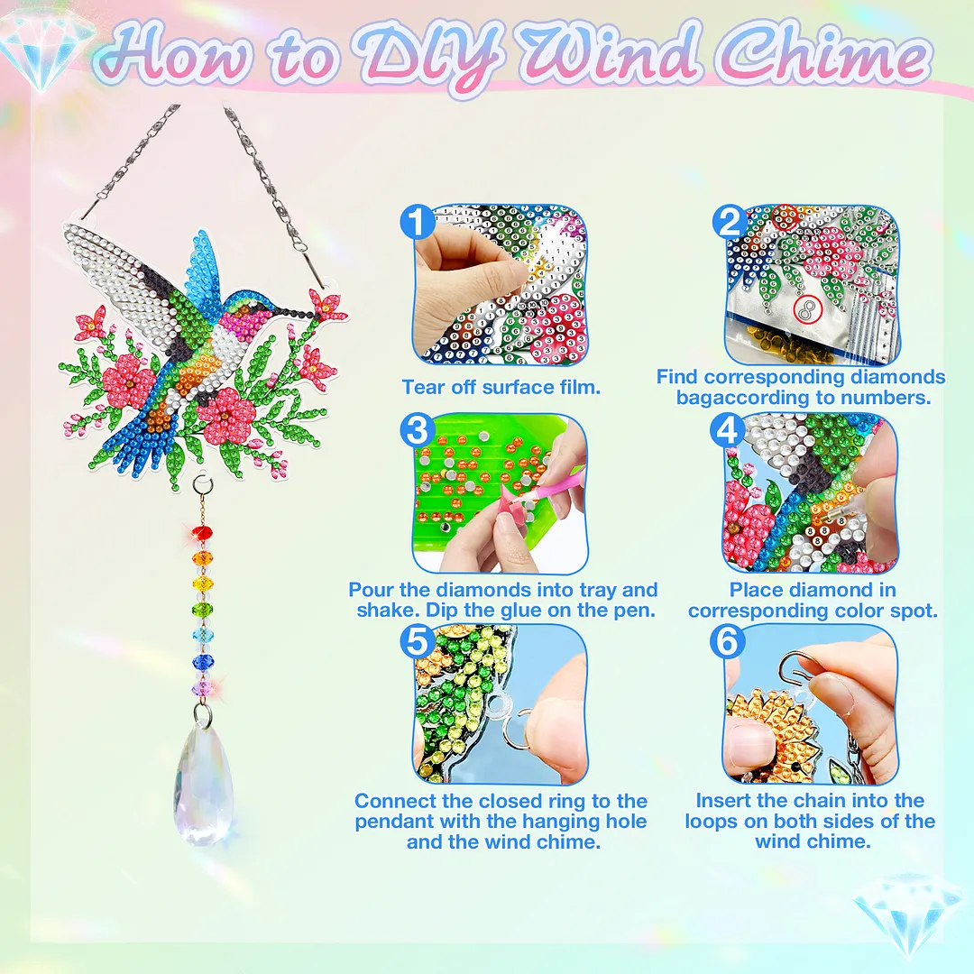 2Pcs Garden Hummingbird DIY Double-Sided Diamond Painting Hanging Kits Diamond Painting Suncatcher Craft Kit for Home Garden Wall Decor Gift