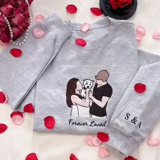  Custom Couple Photo Embroidered T-Shirt Sweatshirt Hoodie