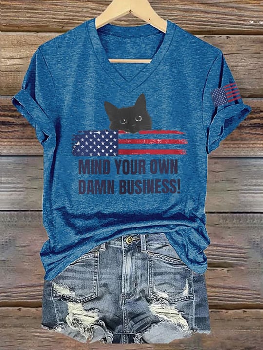 Women's Mind Your Own Damn Business Print V-Neck T-Shirt