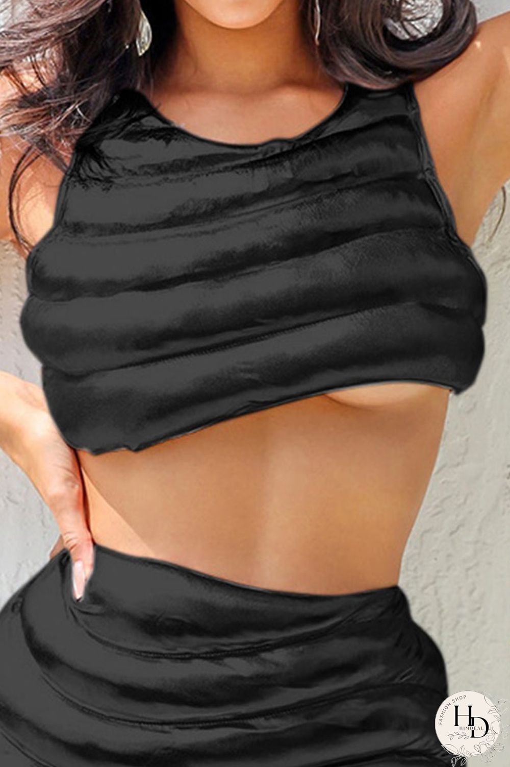 Black Sexy Street Solid Patchwork O Neck Tops