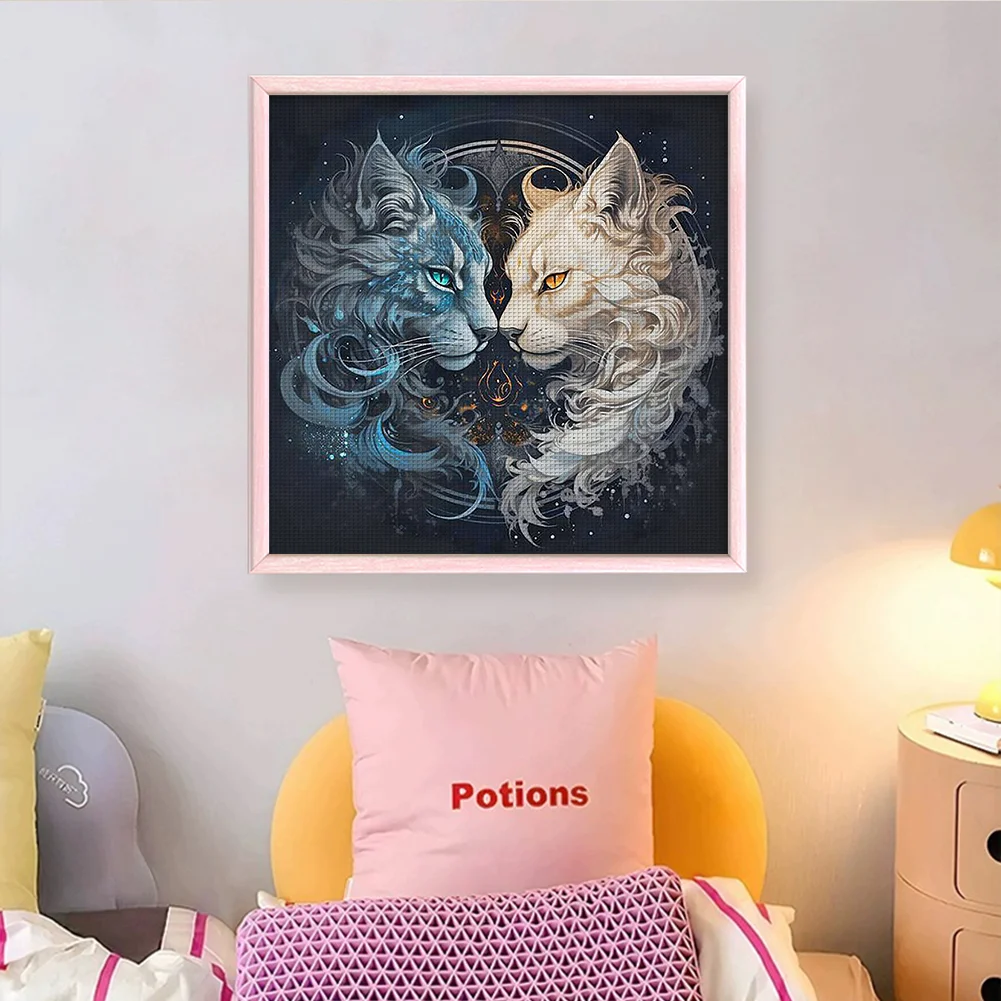 14CT Full Stamped Cross Stitch - Yin Yang Cat(Canvas|40*40CM)