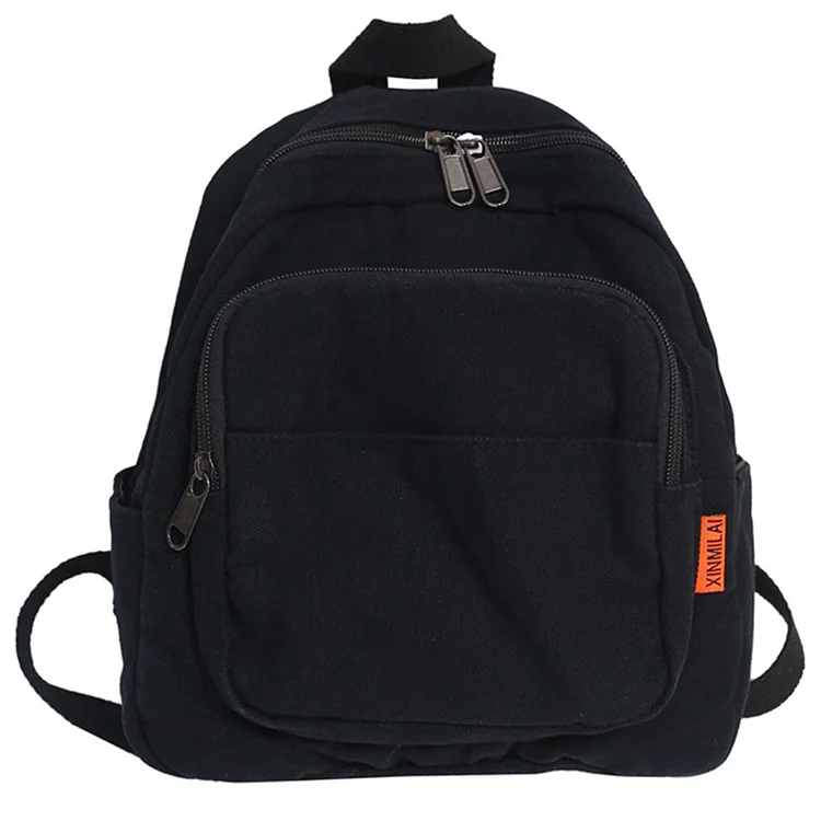 Women Campus Backpack Canvas Fashion Bookbag Daily Bag for Female (Black)
