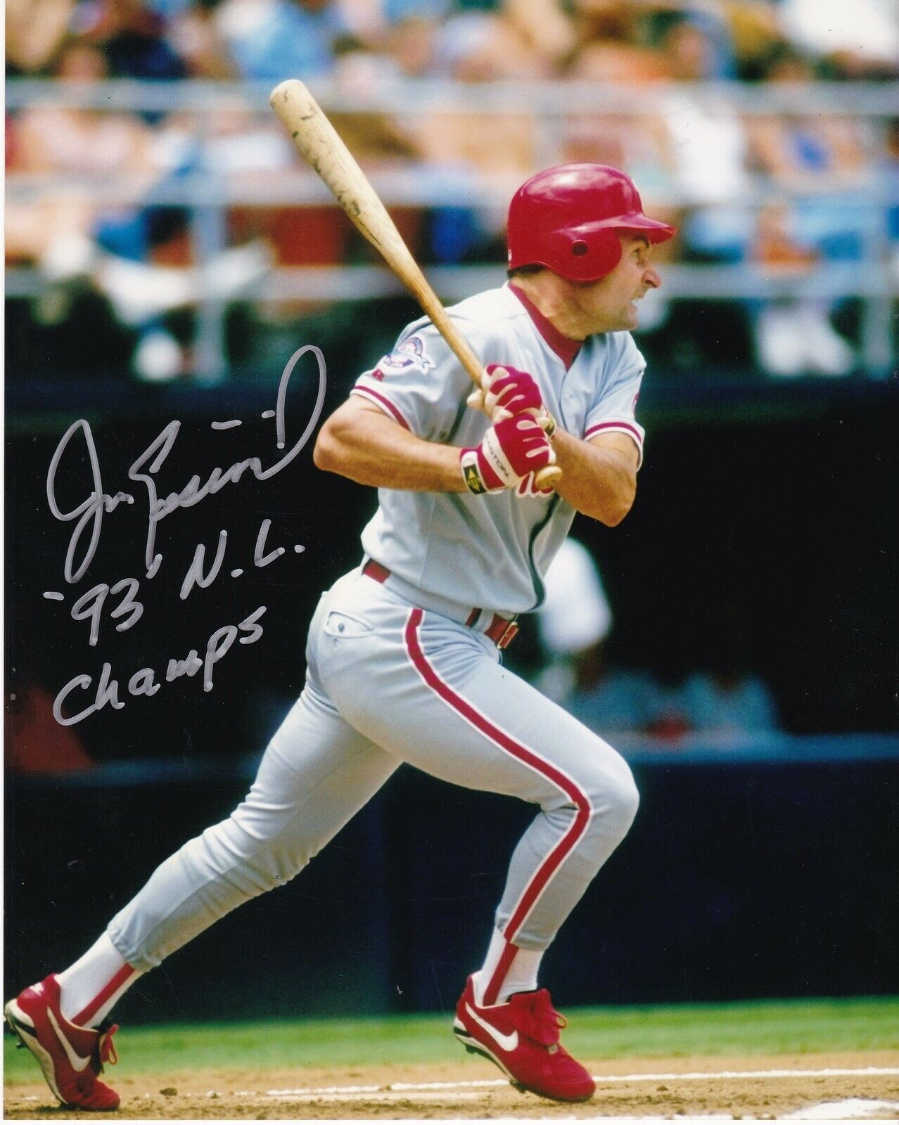 JIM EISENREICH PHILADELPHIA PHILLIES 93 NFL CHAMPS ACTION SIGNED 8x10