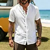 Men's Linen V-Neck Short Sleeve Shirt Lightweight Breathable Casual Summer Top by Inlyline
