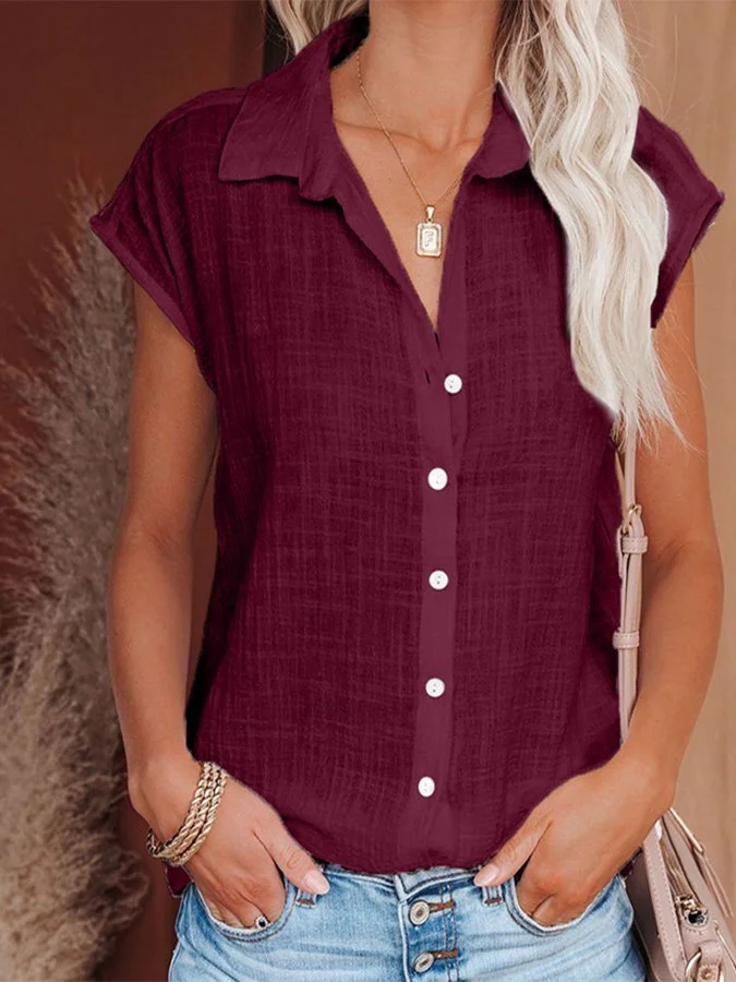 Women's Solid Color Casual Comfortable Short Sleeve Shirts