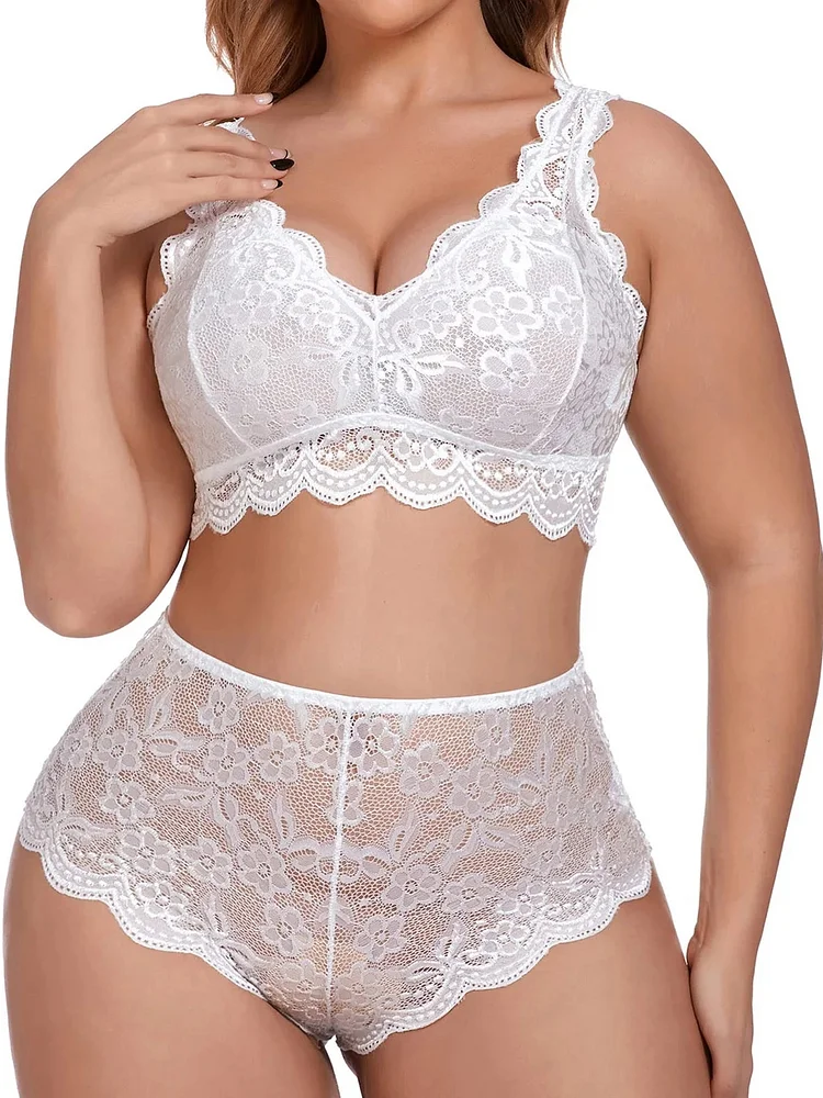 pearlsvibe -  Plus Size Lingerie Sets Floral Lace Bridal Lingerie For Women